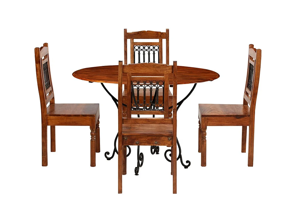 Set da Pranzo 5 pz in Legno Massello di Acacia