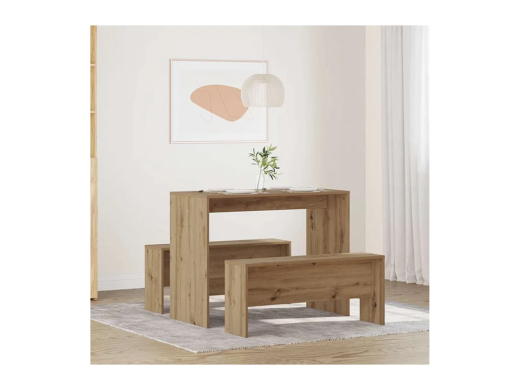 Ensemble table à manger et bancs 3 pcs bois d'ingénierie