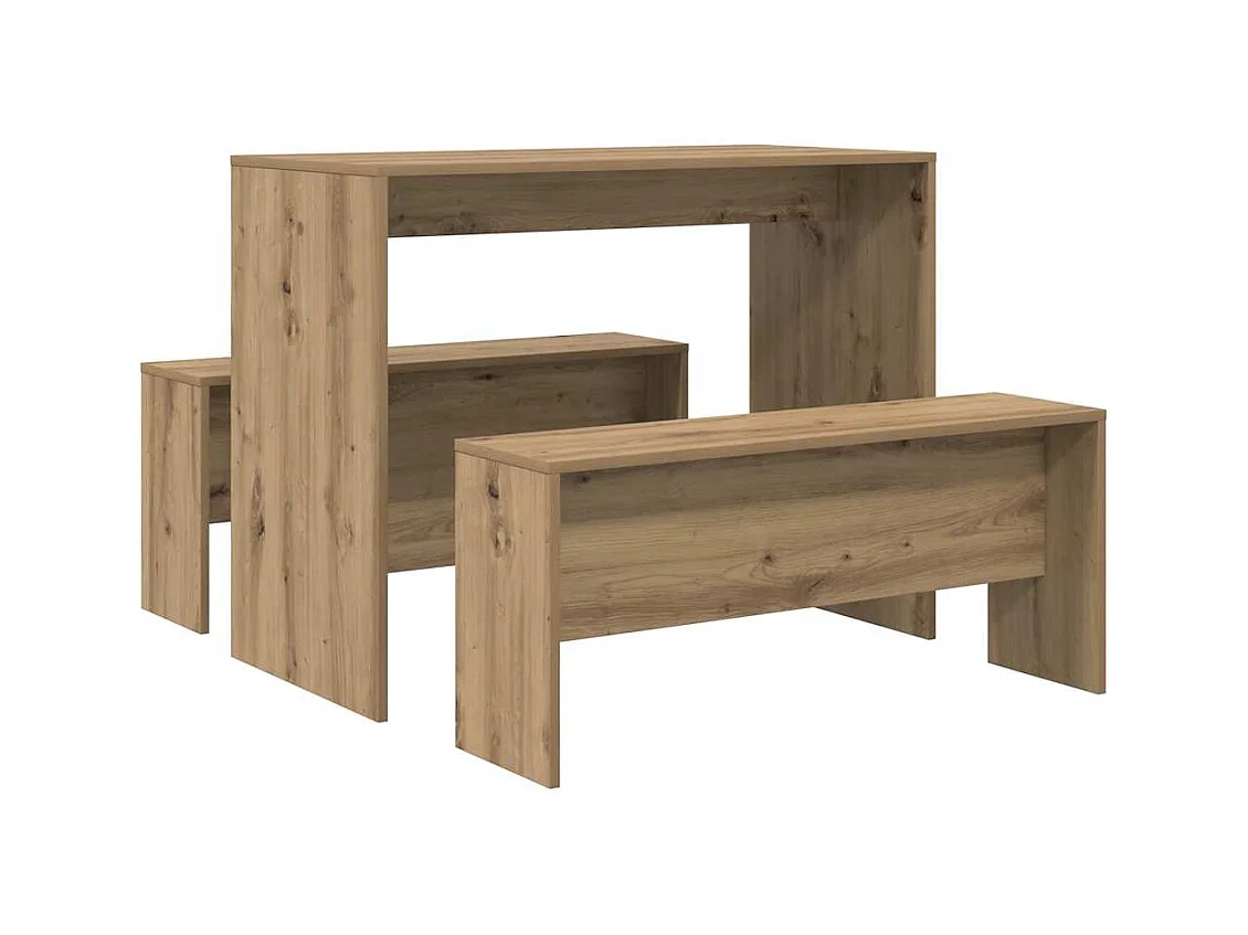 3-tlg. Esstisch und Bank Set Artisan-Eiche Holzwerkstoff