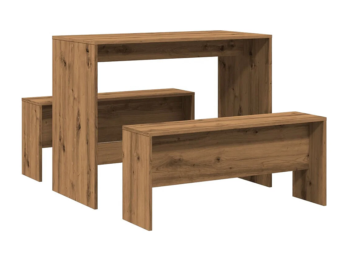 Ensemble table à manger et bancs 3 pcs bois d'ingénierie