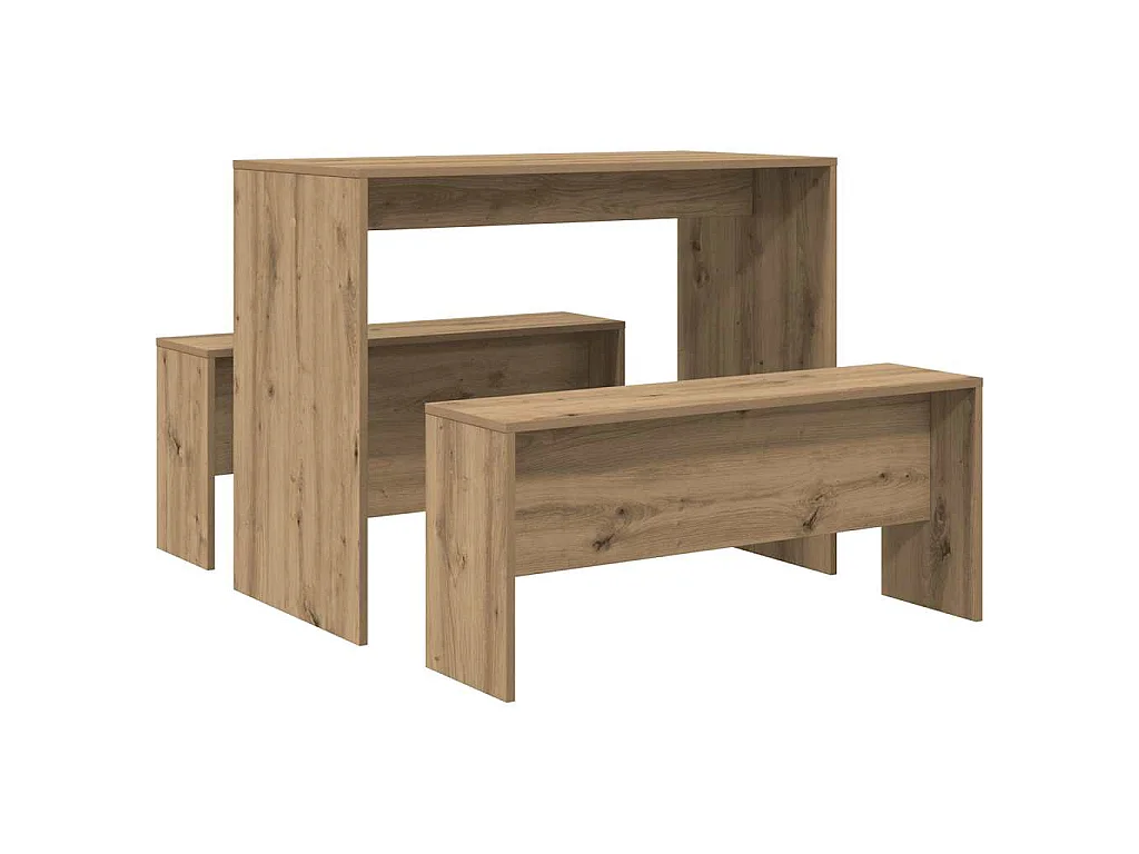 Set Tavolo da Pranzo e Panche 3pz Rovere Artigianale Truciolato