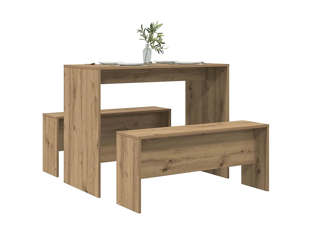 Ensemble table à manger et bancs 3 pcs bois d'ingénierie