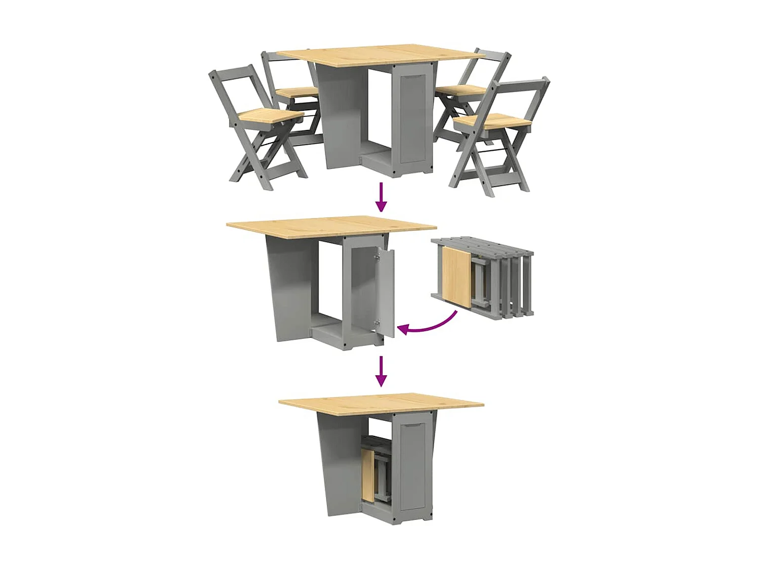 Ensemble à manger papillon 5 pcs Corona pliable gris bois pin