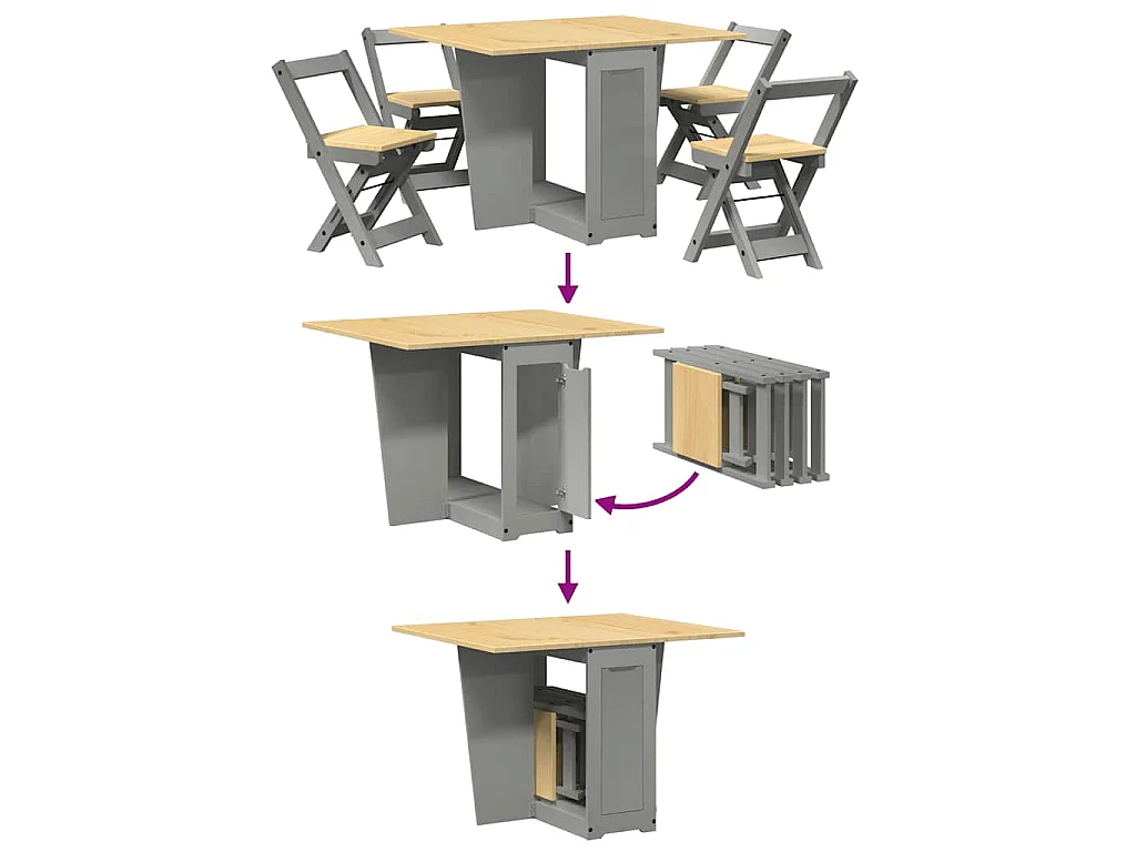 Ensemble à manger papillon 5 pcs Corona pliable gris bois pin