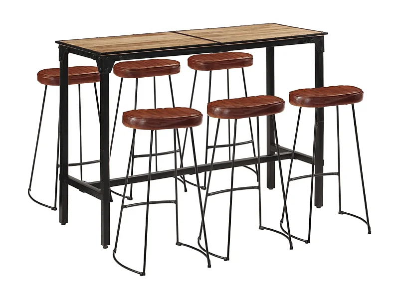 Ensemble de bar 7 pcs bois de manguier brut massif et métal