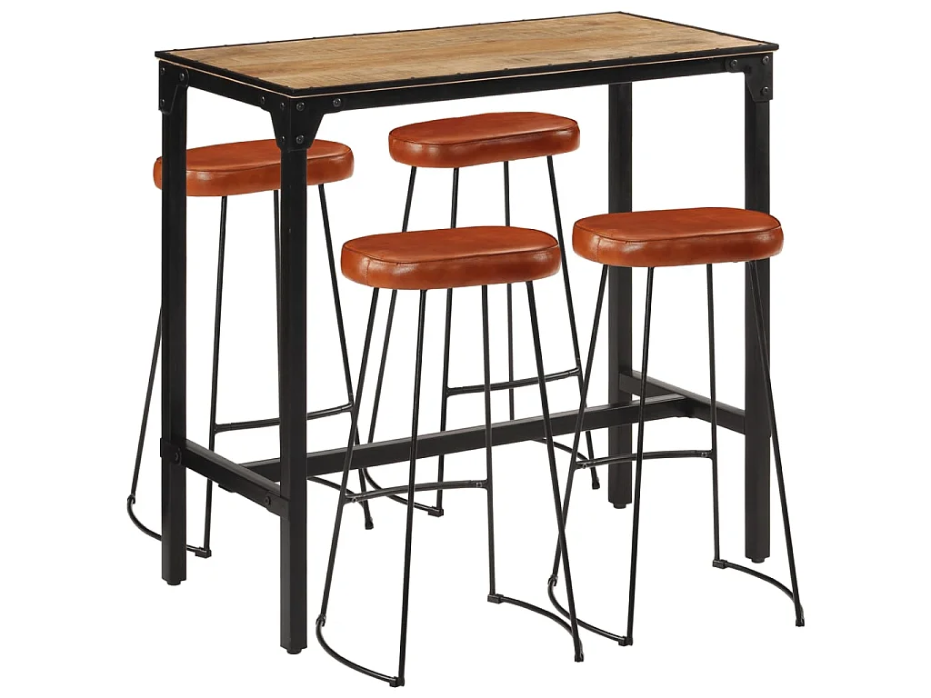 Ensemble de bar 5 pcs bois de manguier brut massif et métal