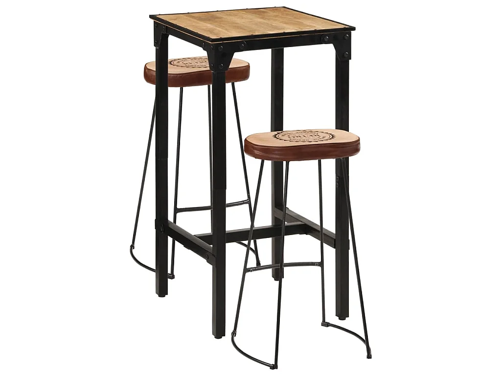 Ensemble de bar 3 pcs bois de manguier brut massif et métal