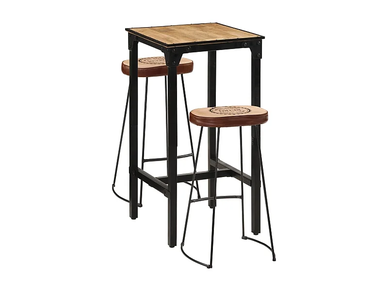 Ensemble de bar 3 pcs bois de manguier brut massif et métal