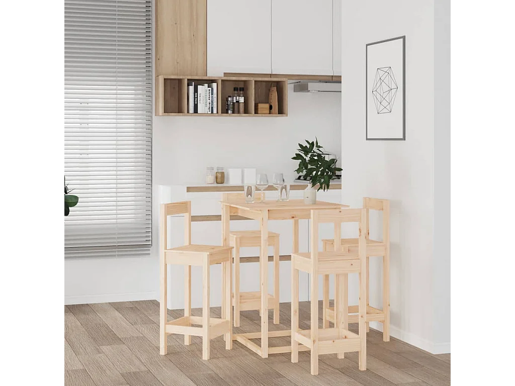 Ensemble de bar 5 pcs Bois de pin massif