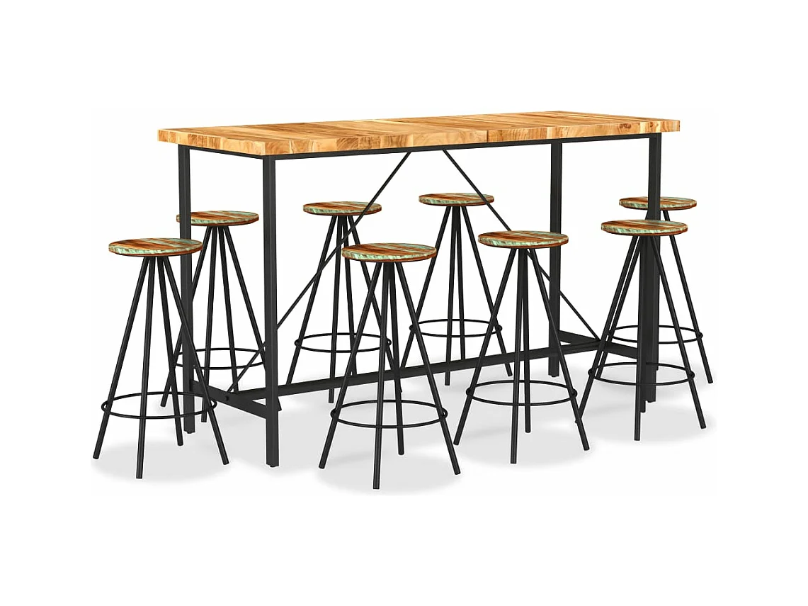 Ensemble de bar 9 pcs Bois d'acacia et de récupération massif