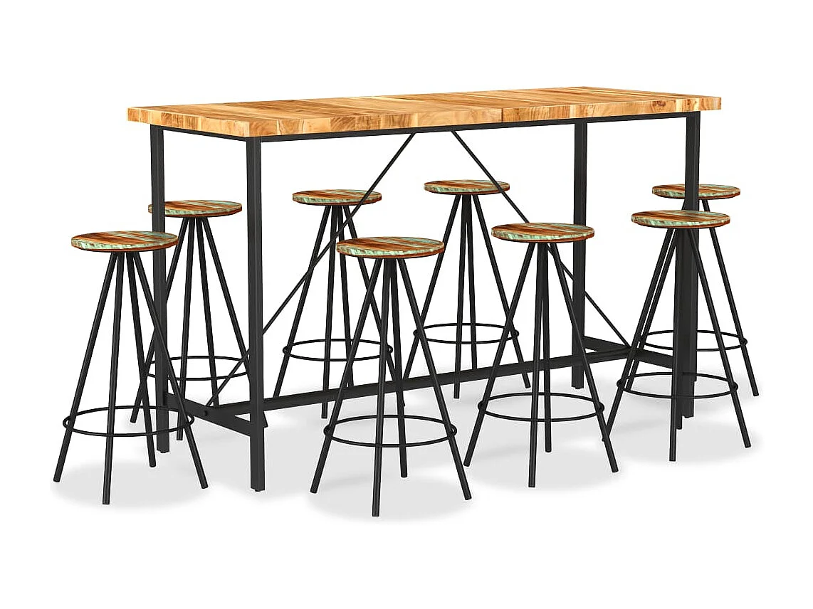 Ensemble de bar 9 pcs Bois d'acacia et de récupération massif