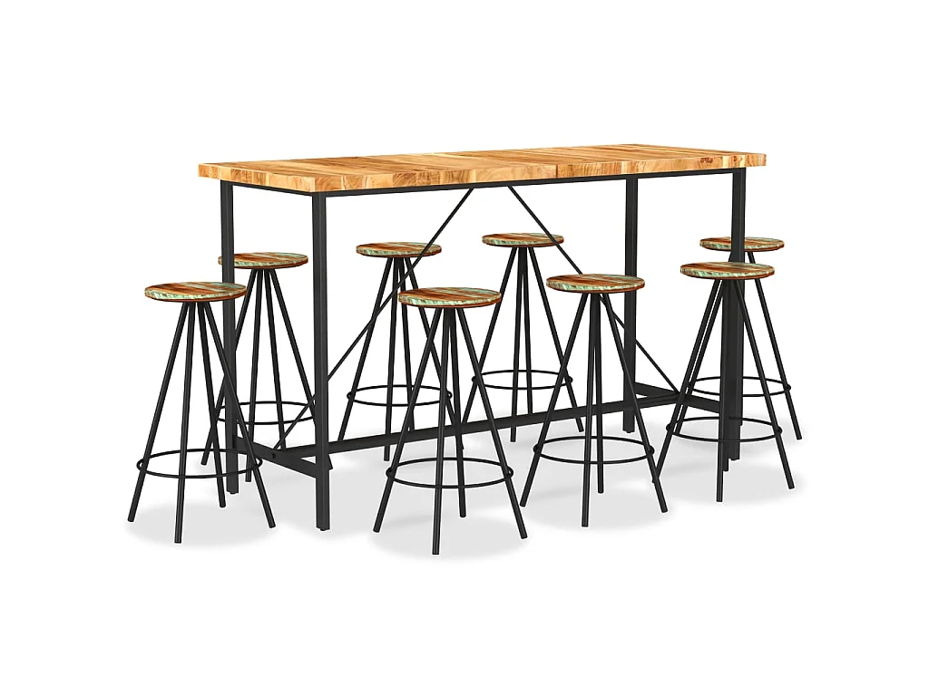 Ensemble de bar 9 pcs Bois d'acacia et de récupération massif