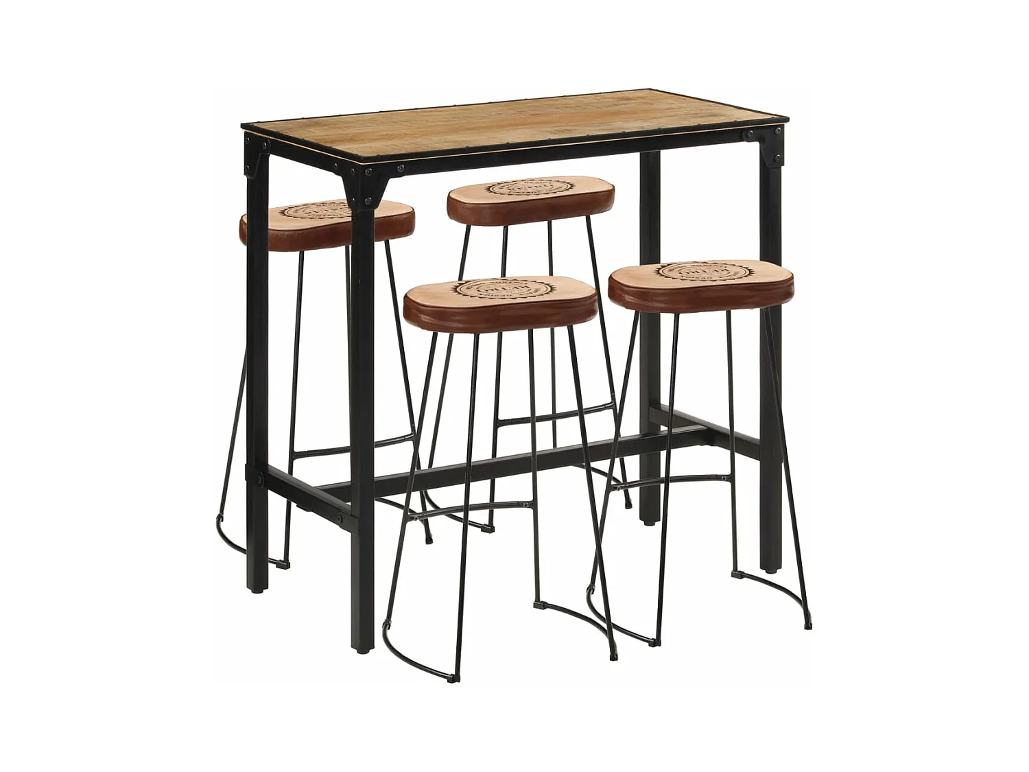 5-tlg. Bar-Set Raues Mangoholz und Metall