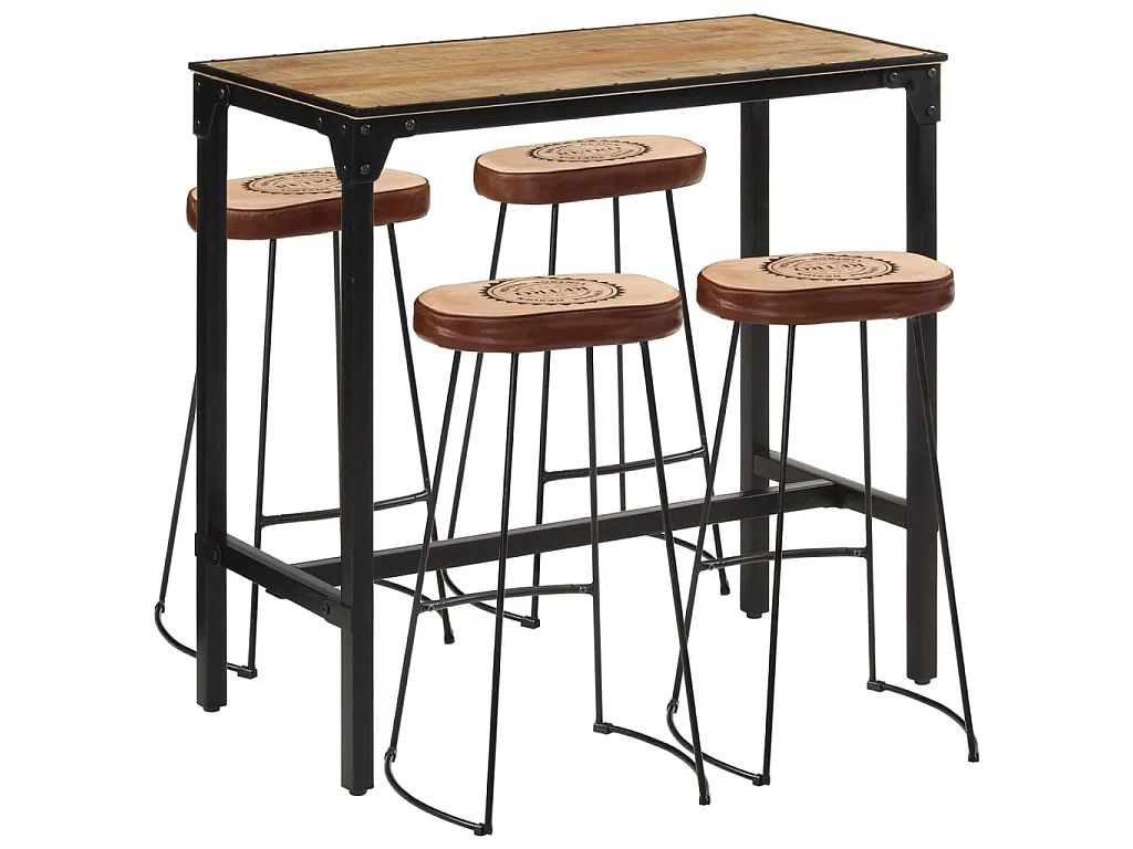 Ensemble de bar 5 pcs bois de manguier brut massif et métal