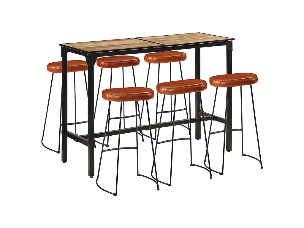 Ensemble de bar 7 pcs bois de manguier brut massif et métal
