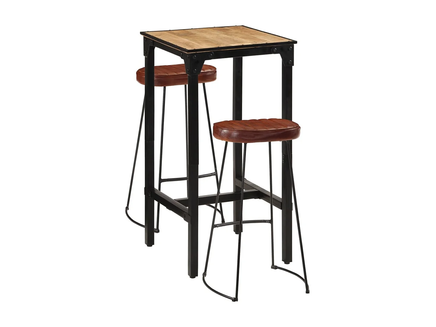Ensemble de bar 3 pcs bois de manguier brut massif et métal