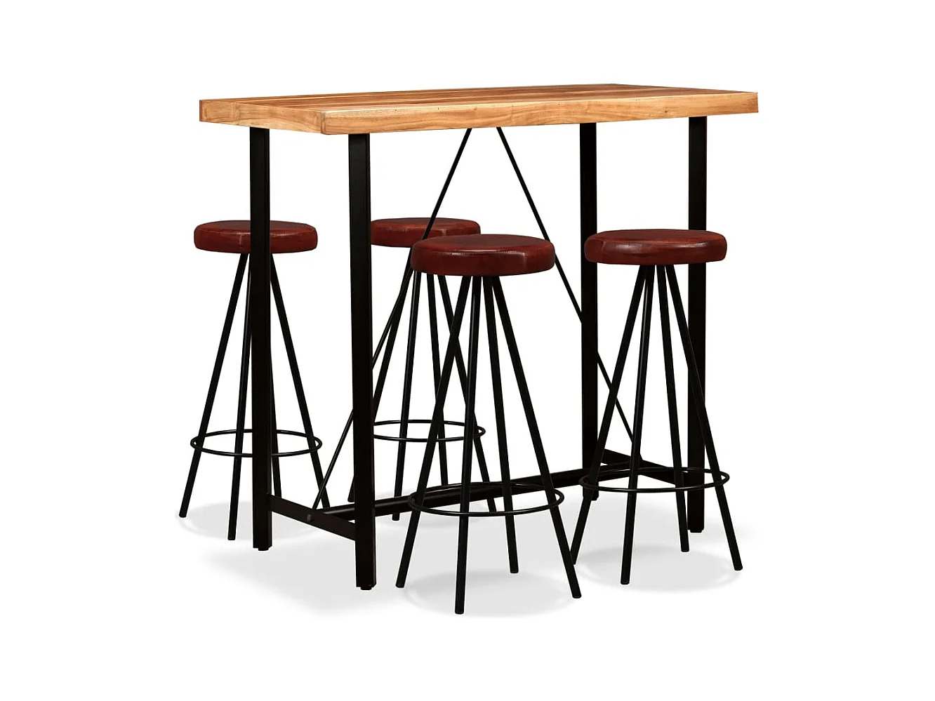 Ensemble de bar 5 pcs Bois d'acacia massif et cuir véritable