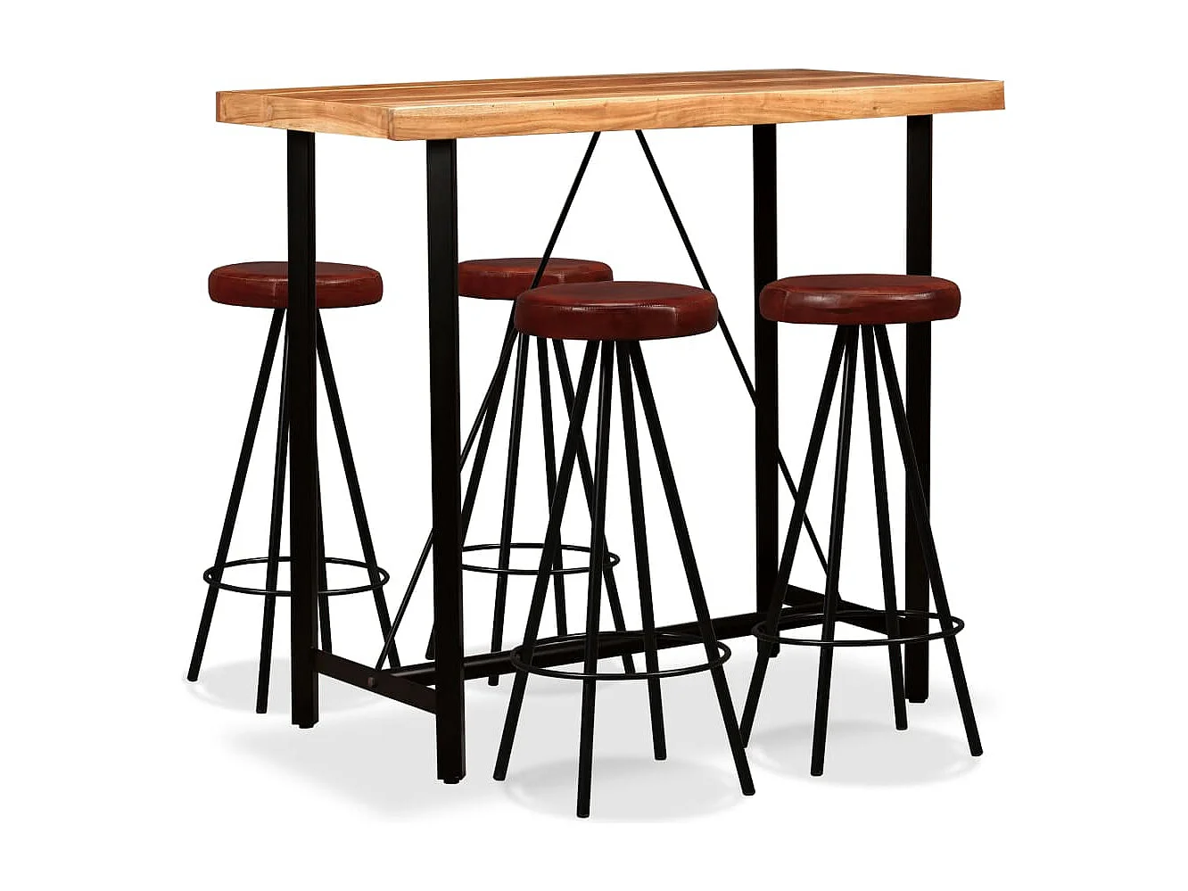 Ensemble de bar 5 pcs Bois d'acacia massif et cuir véritable