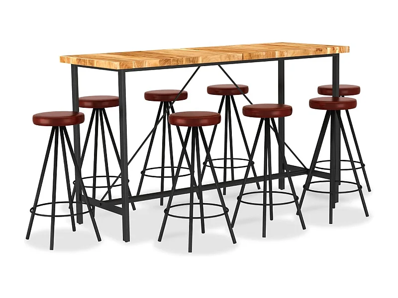 Set per Bar 9 pz in Legno Massello di Acacia e Vera Pelle