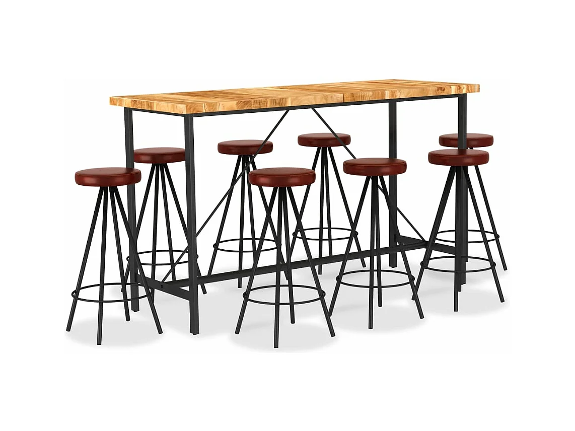 9-tlg. Bar-Set Massivholz Akazie und Echtleder