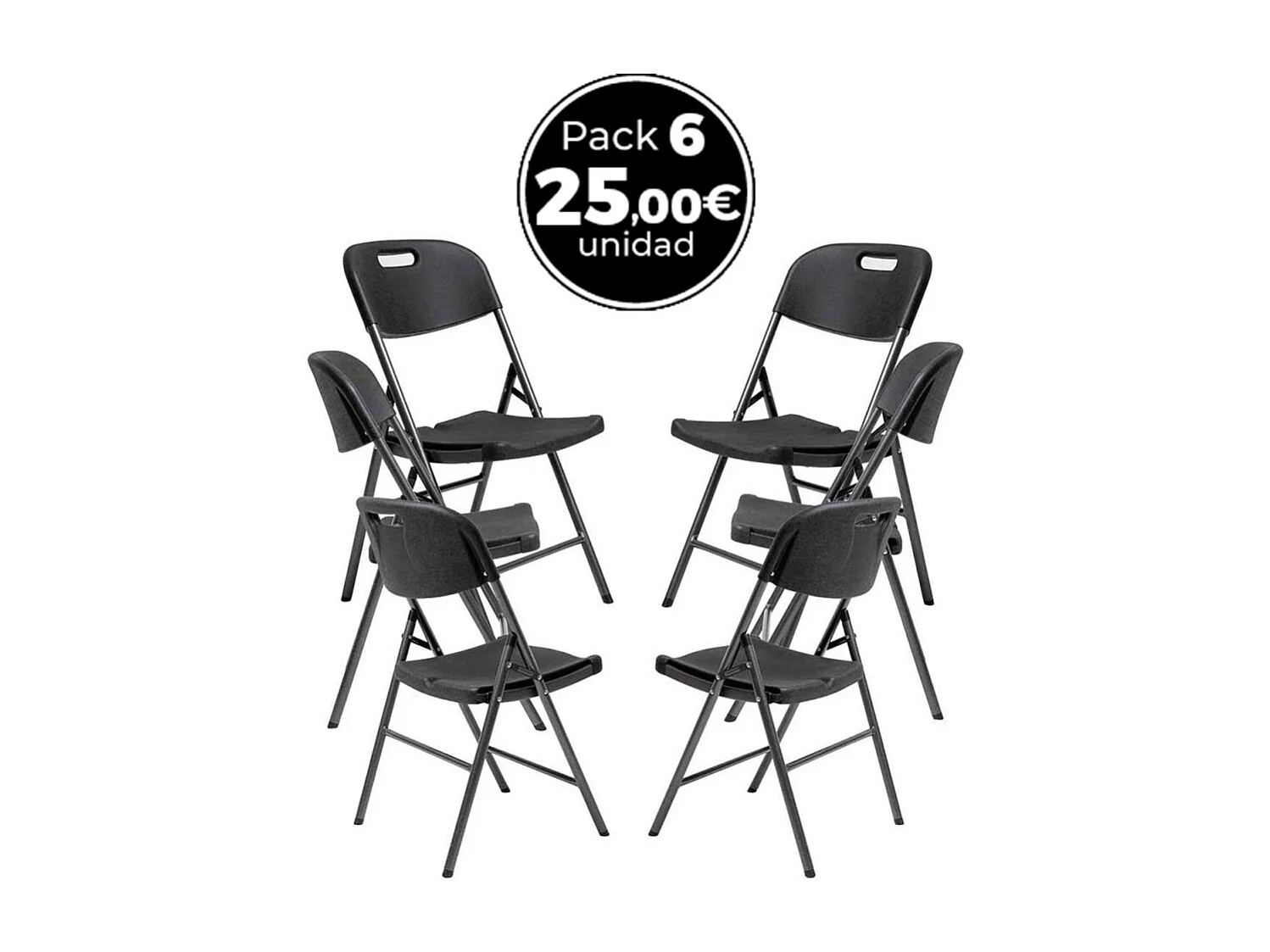 Packs Sillas Plegables - Pack 6 Sillas Plegables de jardín Resin - Negro