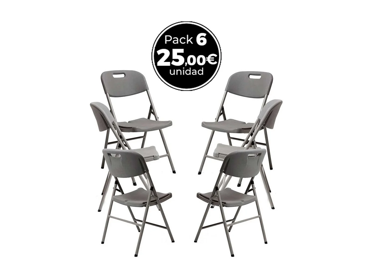 Packs Sillas Plegables - Pack 6 Sillas Plegables de jardín Resin - Gris