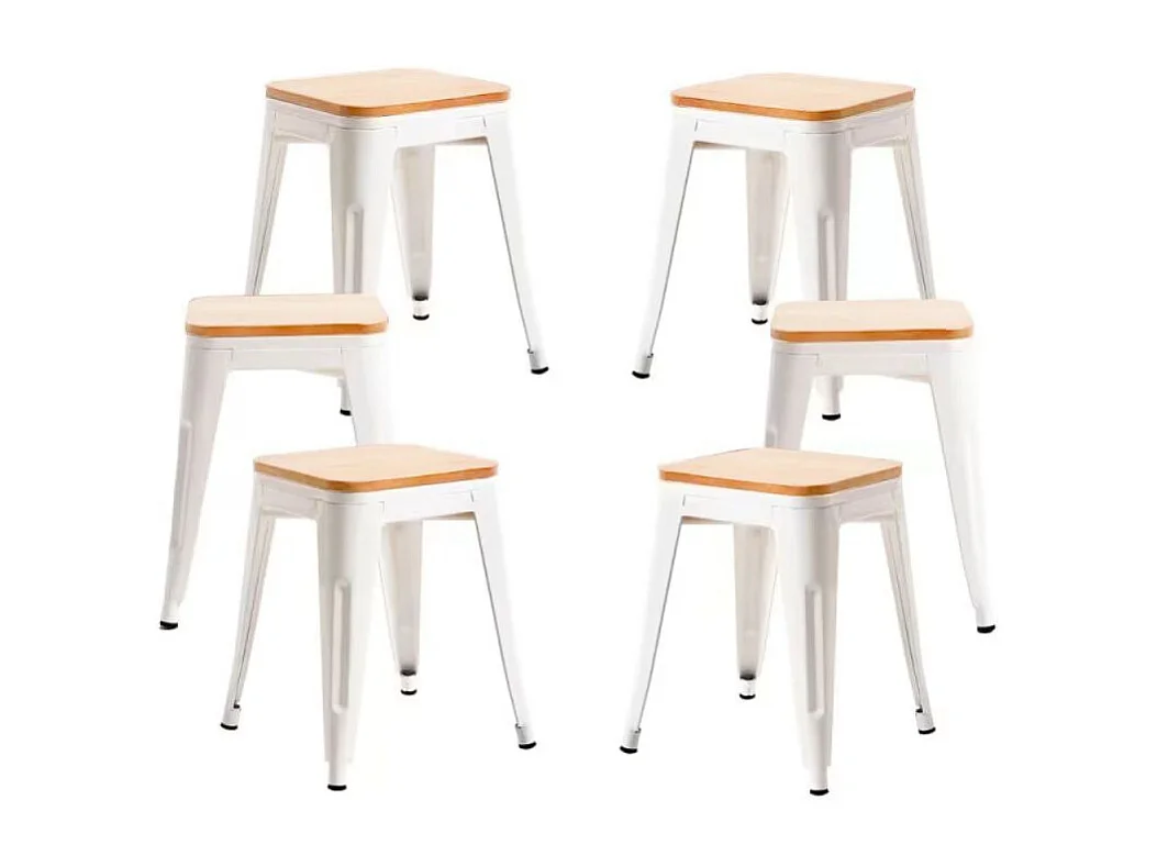 Packs Taburetes Pequeños - Pack 6 Taburetes Torix Pequeños Madera Natural - Blanco