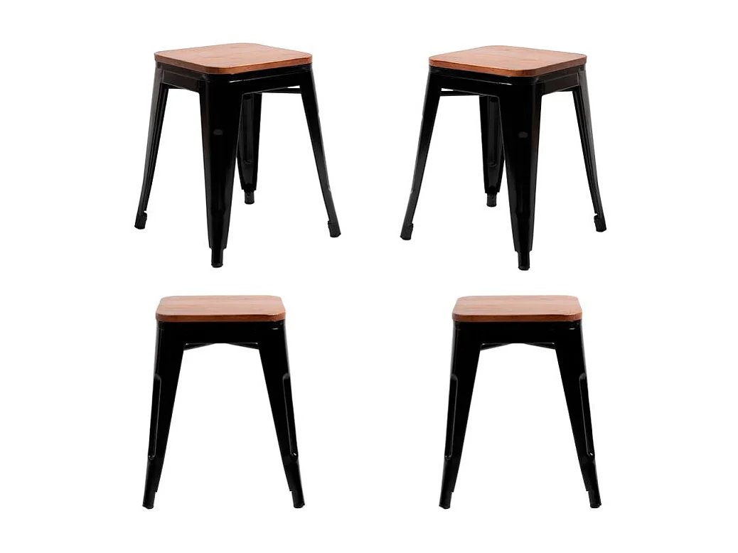 Packs Taburetes Pequeños - Pack 4 Taburetes Torix Pequeños Madera Natural 45 cm - Negro