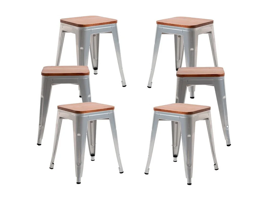 Packs Taburetes Pequeños - Pack 6 Taburetes Torix Pequeños Madera Natural - Gris metalizado