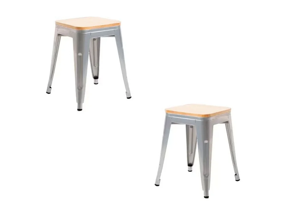 Packs Taburetes Pequeños - Pack 2 Taburetes Torix Pequeños Madera Natural - Gris metalizado