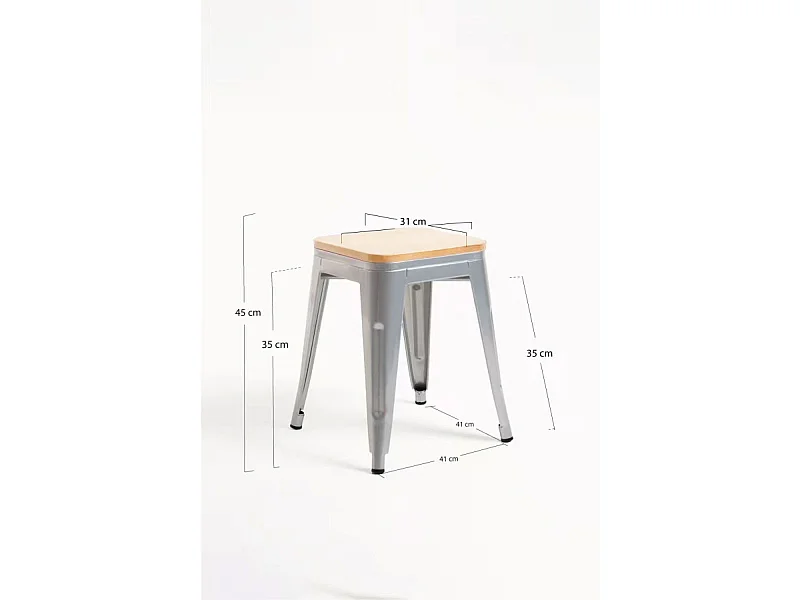 Packs Taburetes Pequeños - Pack 2 Taburetes Torix Pequeños Madera Natural - Gris metalizado