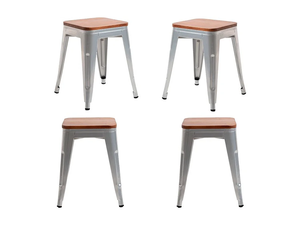 Packs Taburetes Pequeños - Pack 4 Taburetes Torix Pequeños Madera Natural - Gris metalizado