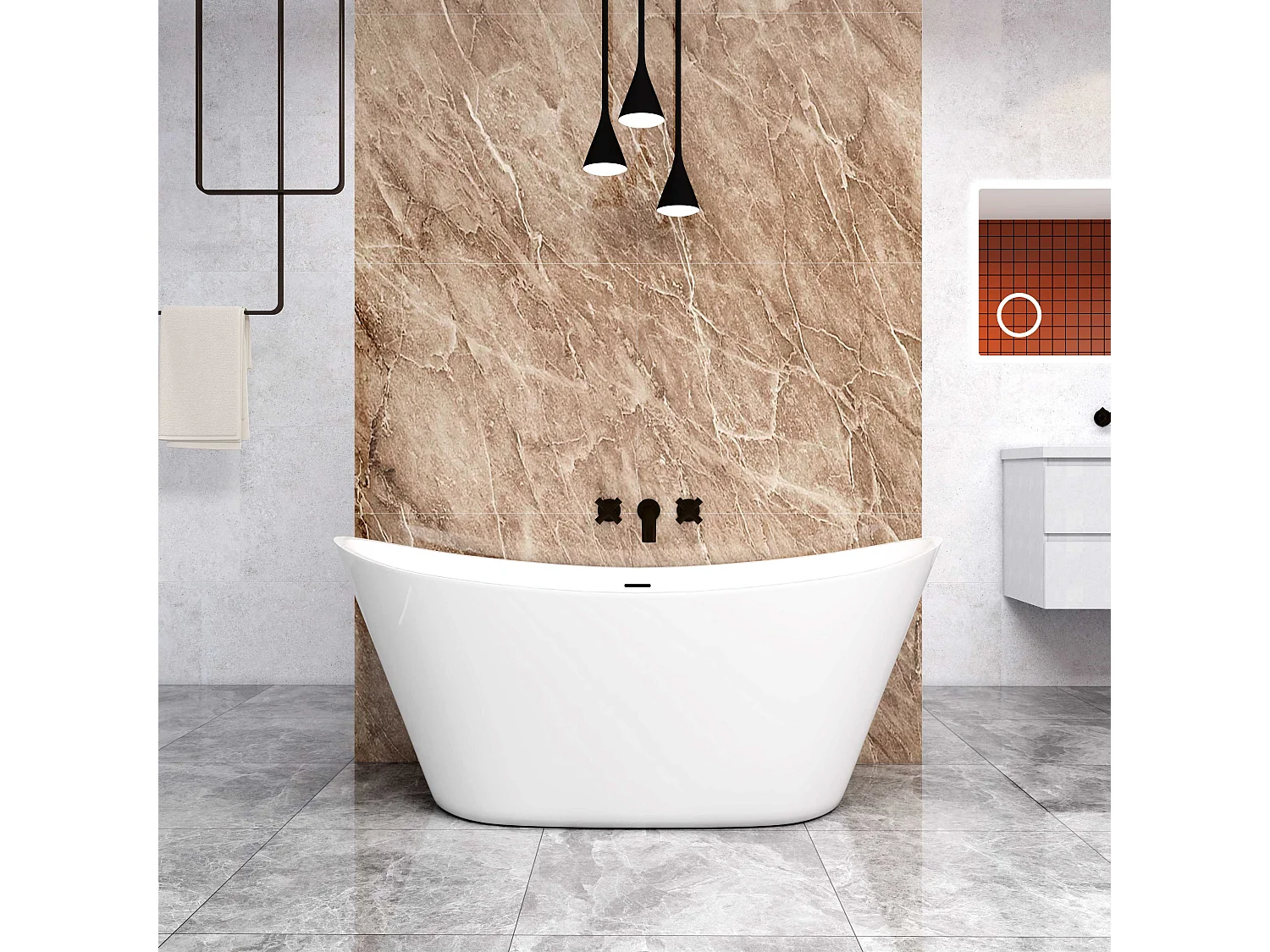 AICA Baignoire îlot en forme de ovale 150x72x65cm blanc en Acrylique,avec Bonde et trop plein