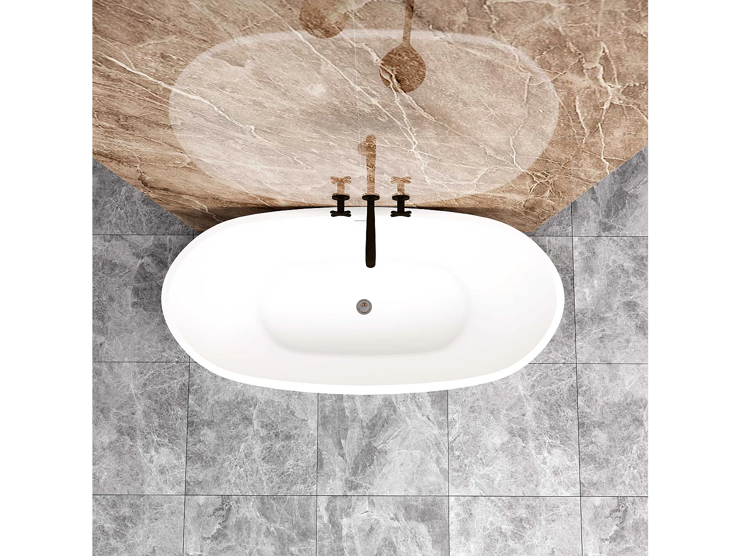 AICA Baignoire îlot en forme de ovale 150x72x65cm blanc en Acrylique,avec Bonde et trop plein