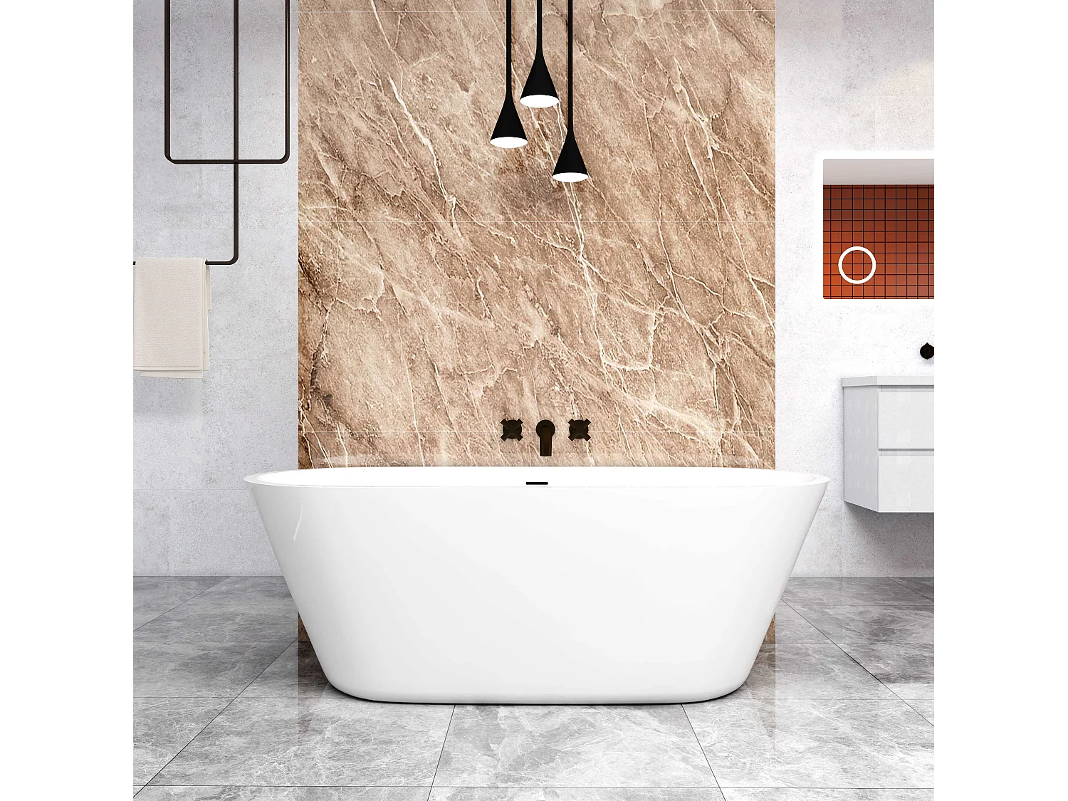 AICA Baignoire îlot en forme de ovale 170x80x58cm blanc en Acrylique,avec Bonde et trop plein