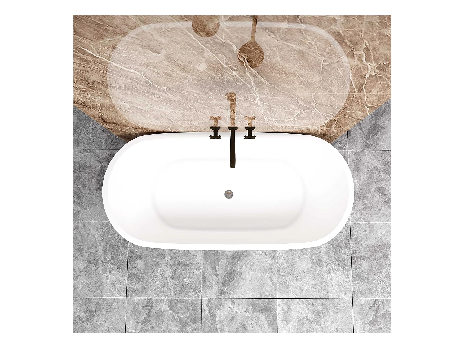 AICA Baignoire îlot en forme de ovale 170x80x58cm blanc en Acrylique,avec Bonde et trop plein