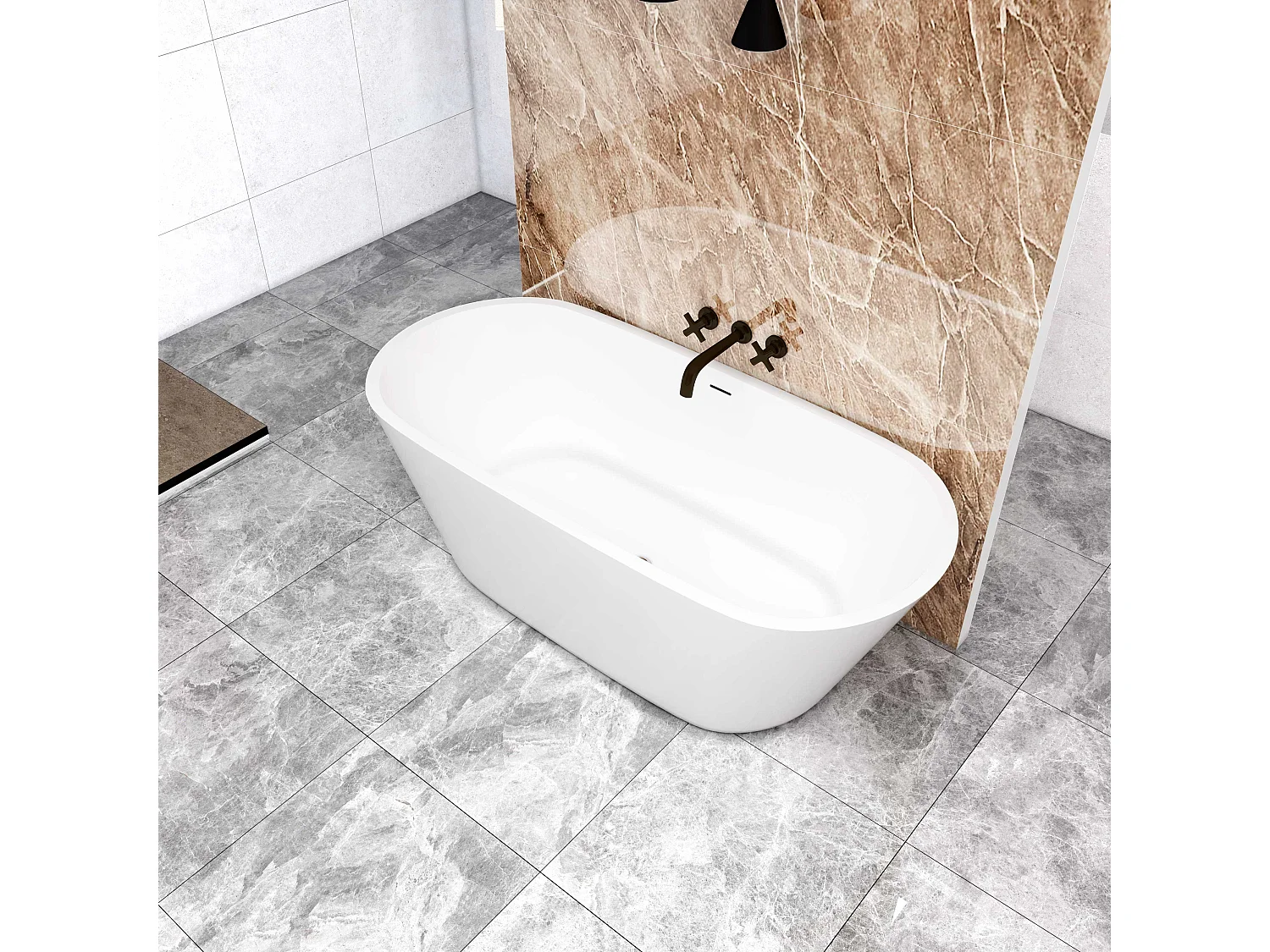 AICA Baignoire îlot en forme de ovale 170x80x58cm blanc en Acrylique,avec Bonde et trop plein