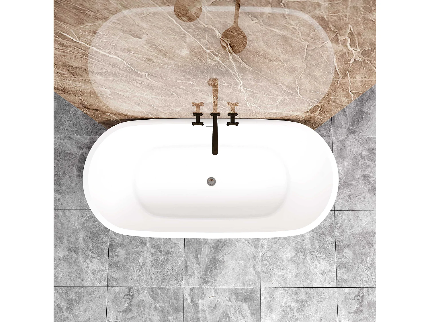 AICA Baignoire îlot en forme de ovale 170x80x58cm blanc en Acrylique,avec Bonde et trop plein