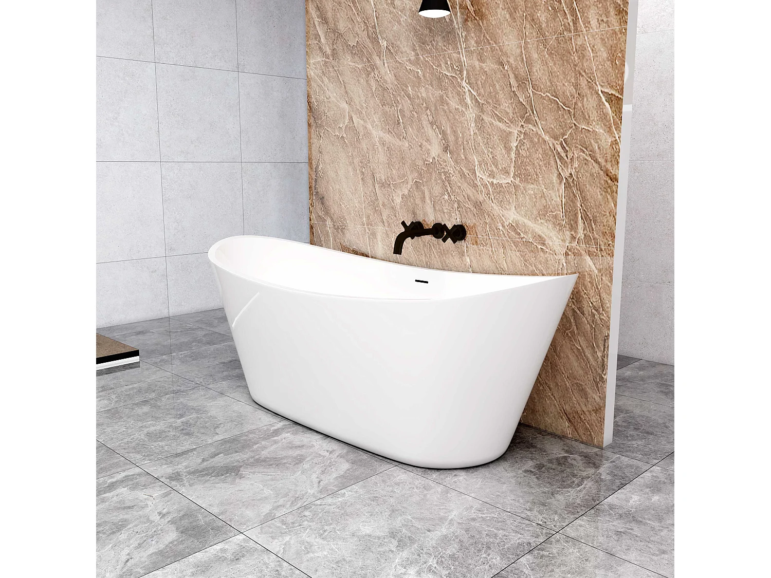 AICA Baignoire îlot en forme de ovale 170x72x65cm blanc en Acrylique,avec Bonde et trop plein