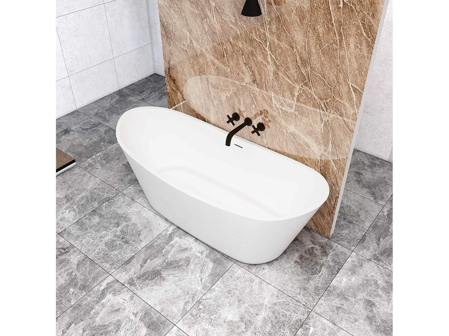 AICA Baignoire îlot en forme de ovale 170x72x65cm blanc en Acrylique,avec Bonde et trop plein