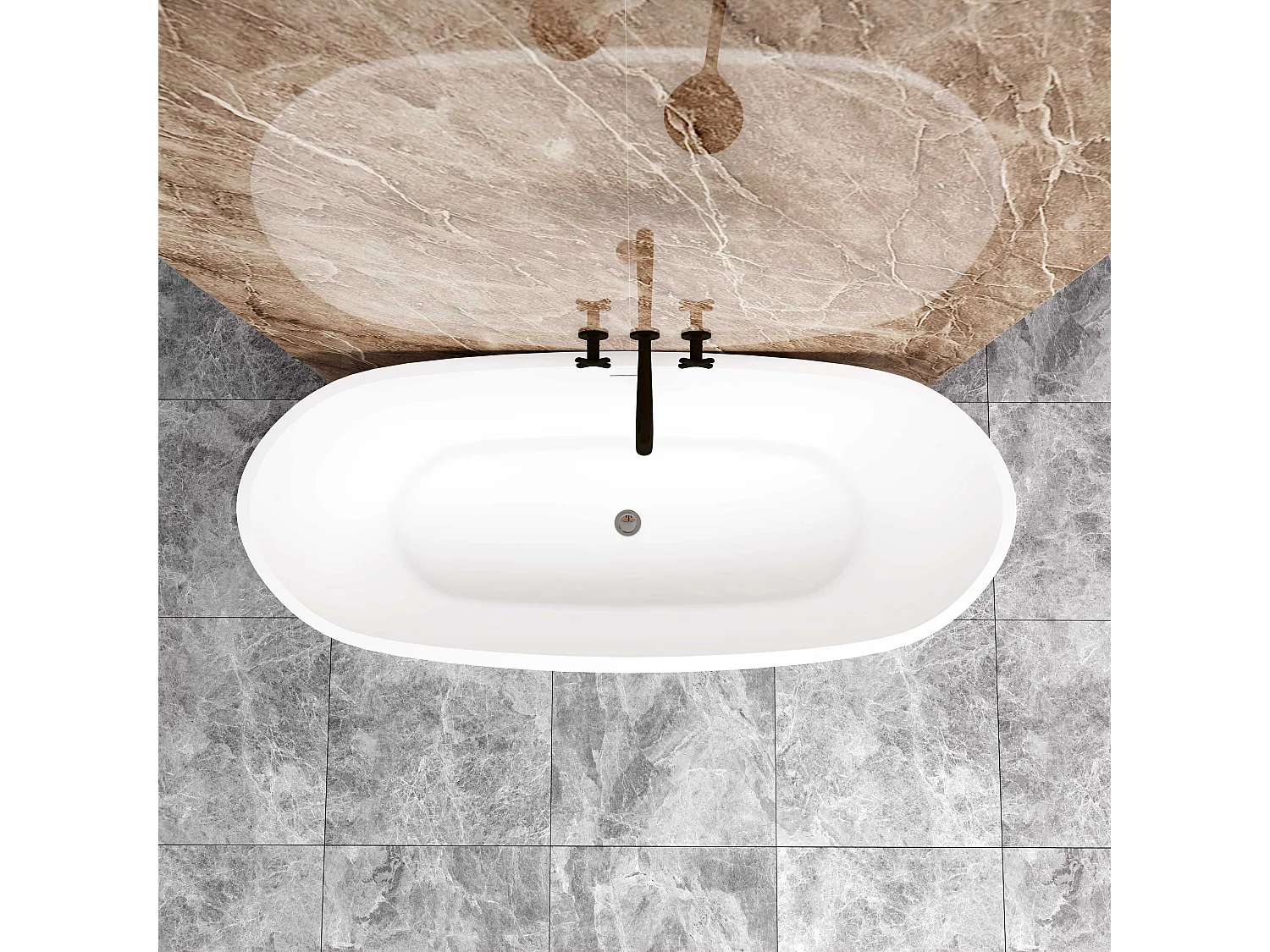 AICA Baignoire îlot en forme de ovale 170x72x65cm blanc en Acrylique,avec Bonde et trop plein