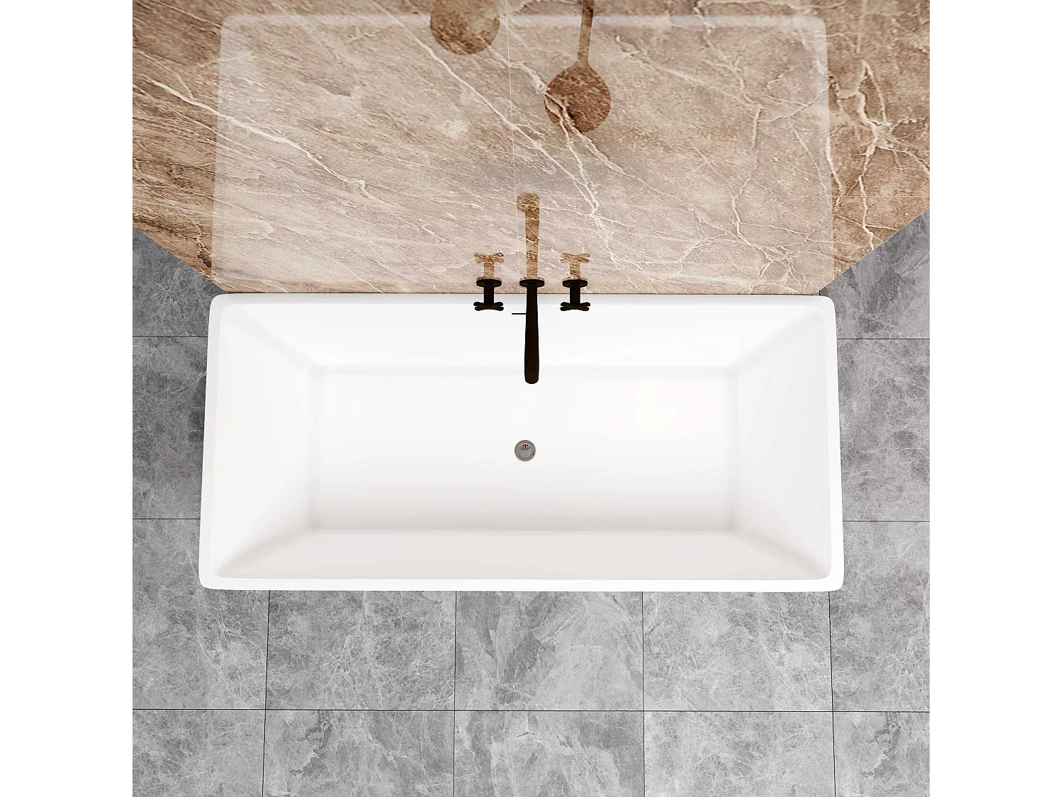 AICA Baignoire îlot rectangulaire 170x80x58cm blanc en Acrylique,avec Bonde et trop plein