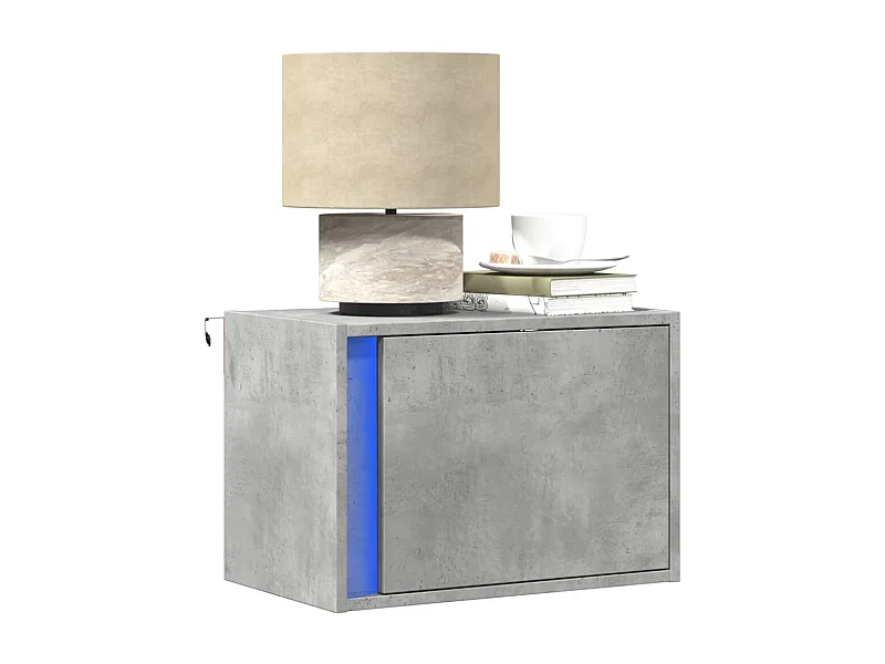Tables de chevet murales avec lumières LED 2 pcs gris béton