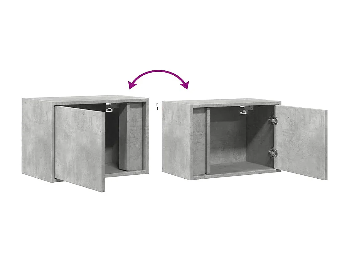 Tables de chevet murales avec lumières LED 2 pcs gris béton