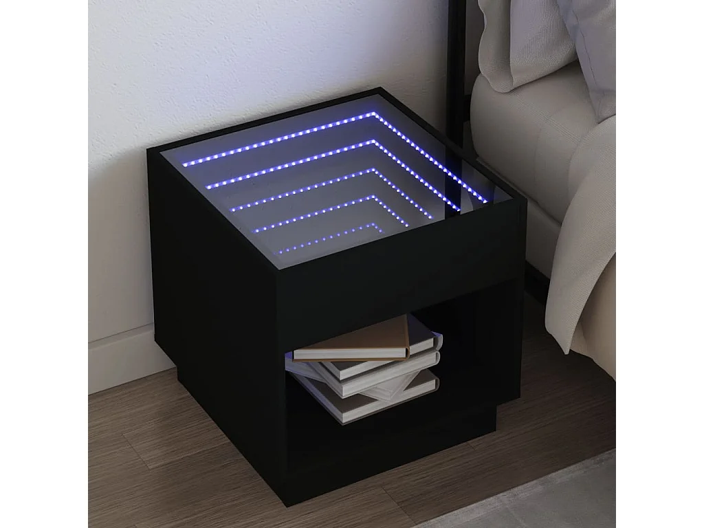 Mesa de cabeceira com luzes LED Infinity 50x50x50 cm preto