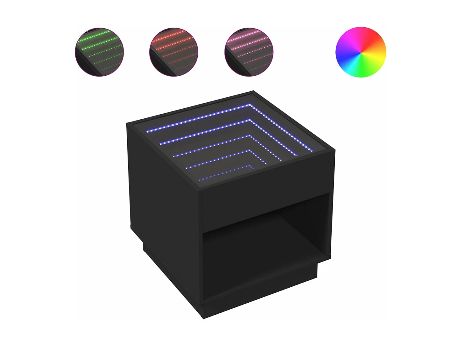 Mesa de cabeceira com luzes LED Infinity 50x50x50 cm preto