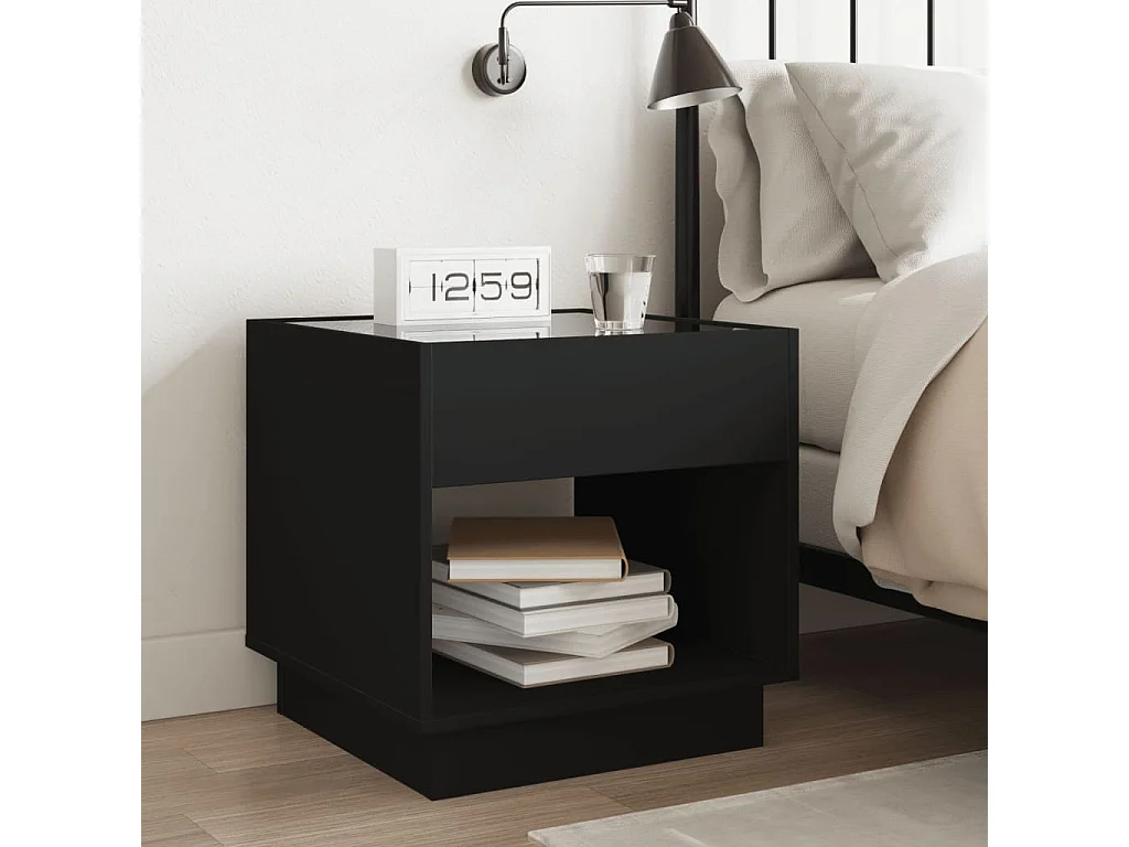 Mesa de cabeceira com luzes LED Infinity 50x50x50 cm preto