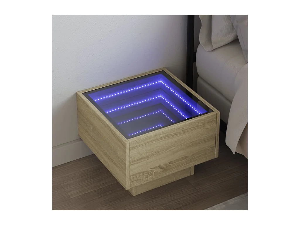 Table de chevet avec LED infini chêne sonoma 40x40x30 cm