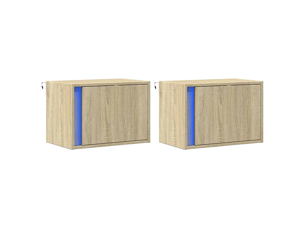 Wand-Nachttische mit LED-Leuchten 2 Stk. Sonoma-Eiche