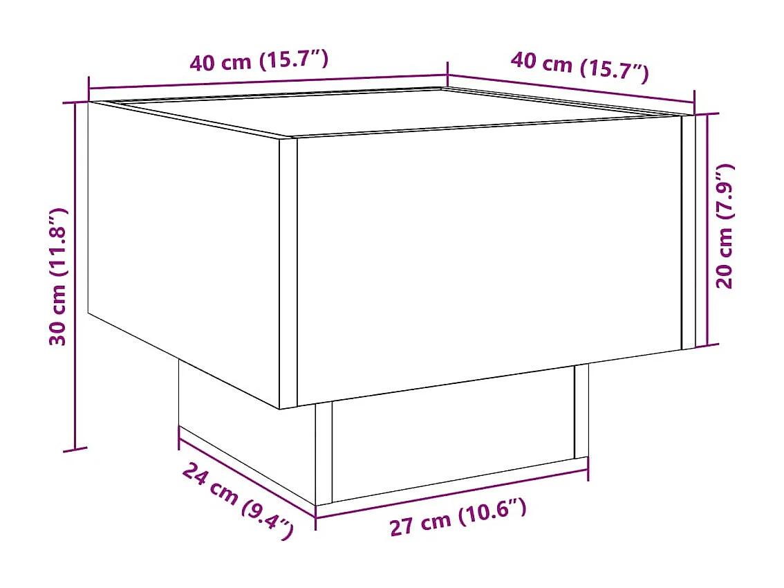 Table de chevet avec LED infini chêne fumé 40x40x30 cm